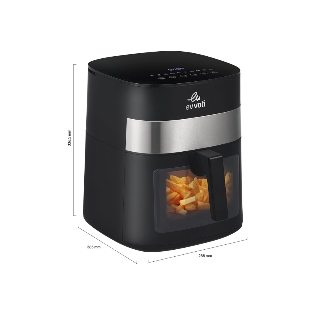 قلاية هوائية من إيڤولي  بسعة 8 لتر مع 10 برامج مسبقة الإعداد ونافذة شفافة لمراقبة الطعام| 1800 واط.