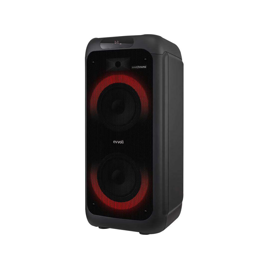 Evvoli Portable Party Speaker with Two Wireless Mic with Built-In Lights And Splashproof Design