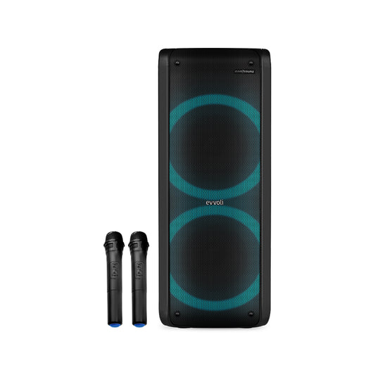Evvoli Portable Party Speaker with Two Wireless Mic And Colorful LED Dazzled Lights