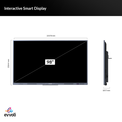 Evvoli 4K UHD 98 Inches Interactive Smart Display with Stand, LED Android13, 40 Points, 10M Laser Distance